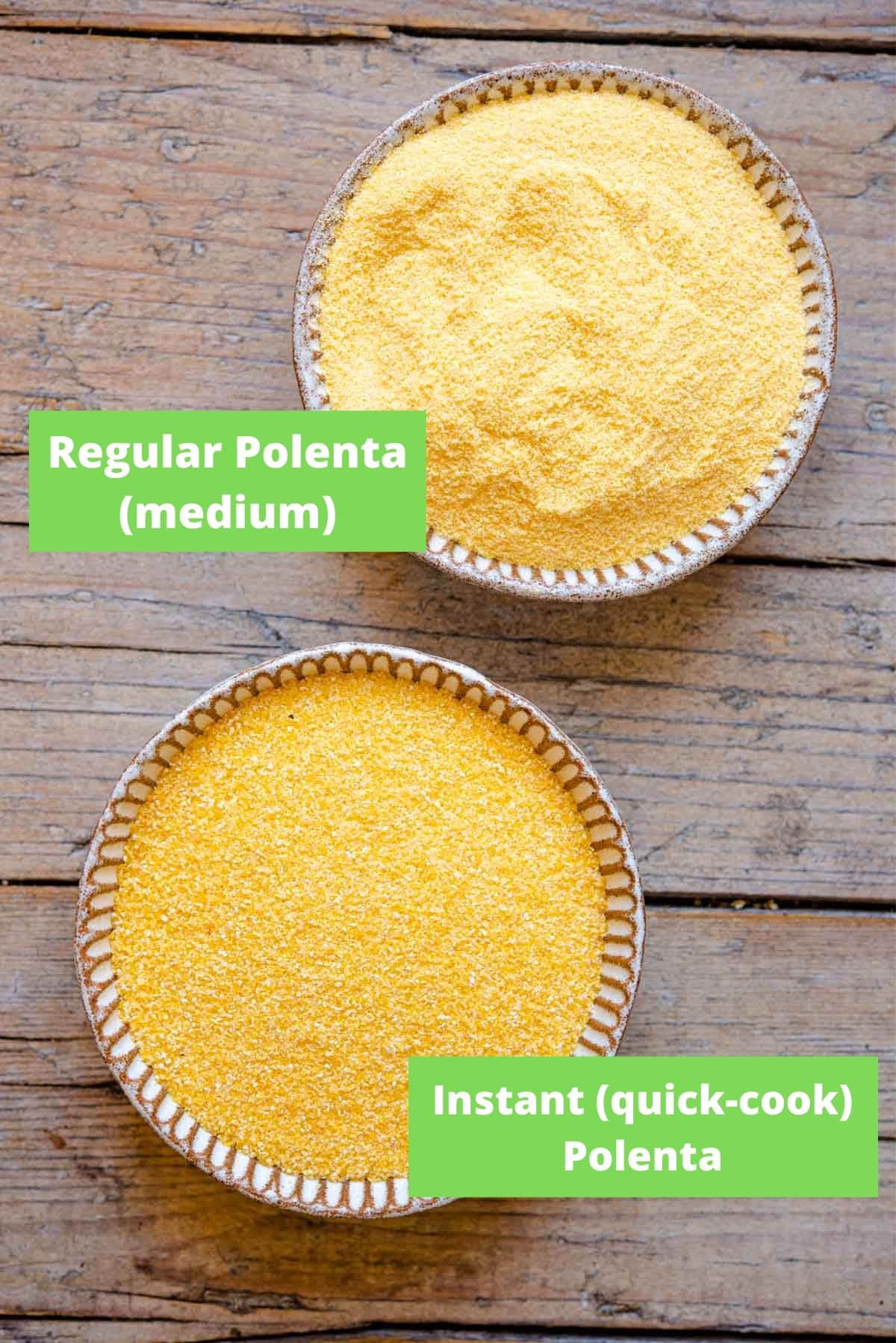 An overhead shot showing the difference between medium ground and coarse cornmeal
