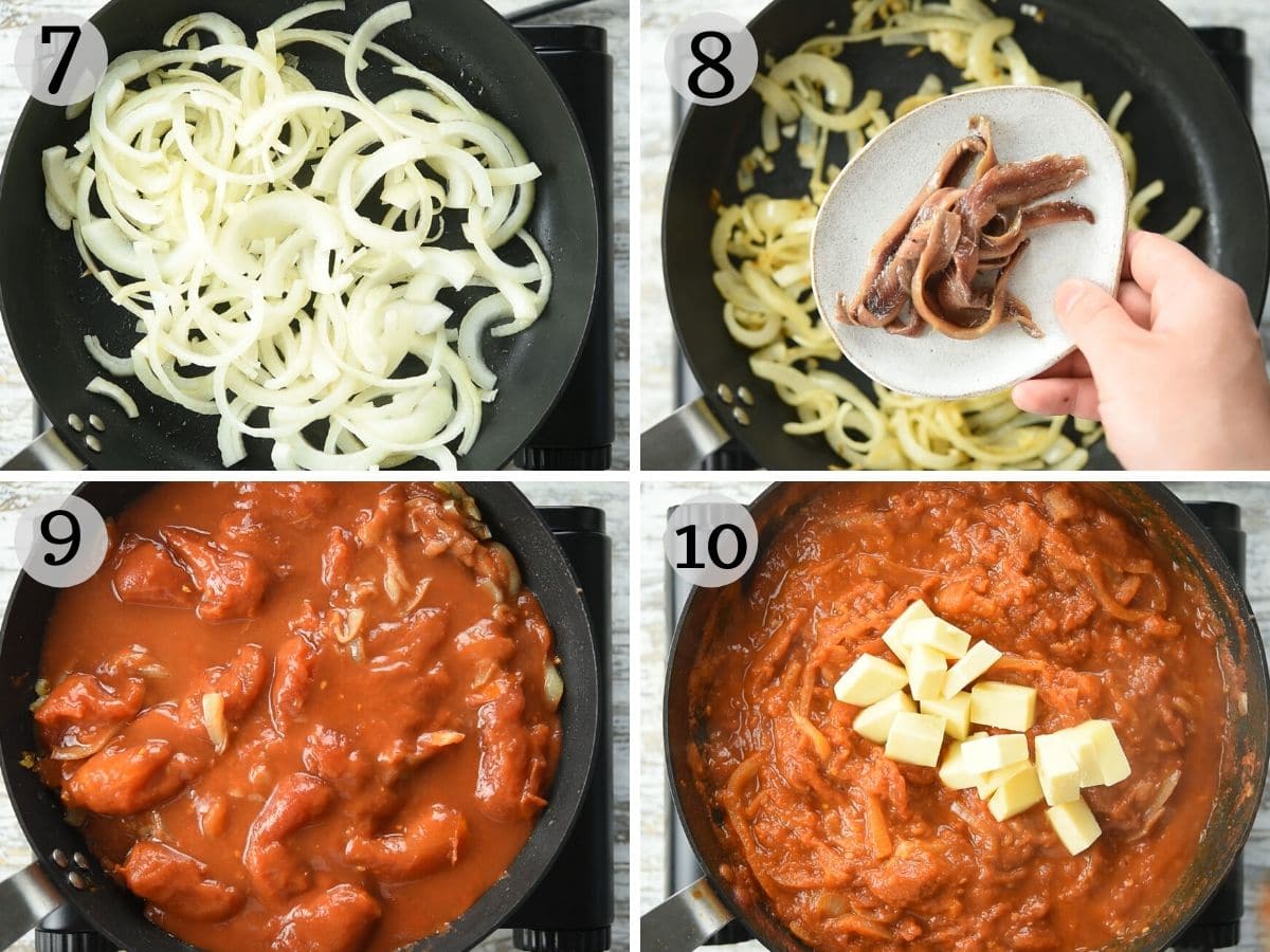 Step by step photos showing how to make the pizza sauce
