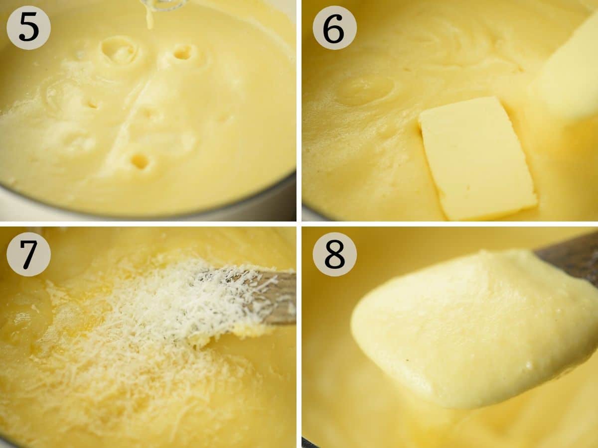 Step by step photos showing how to make creamy polenta