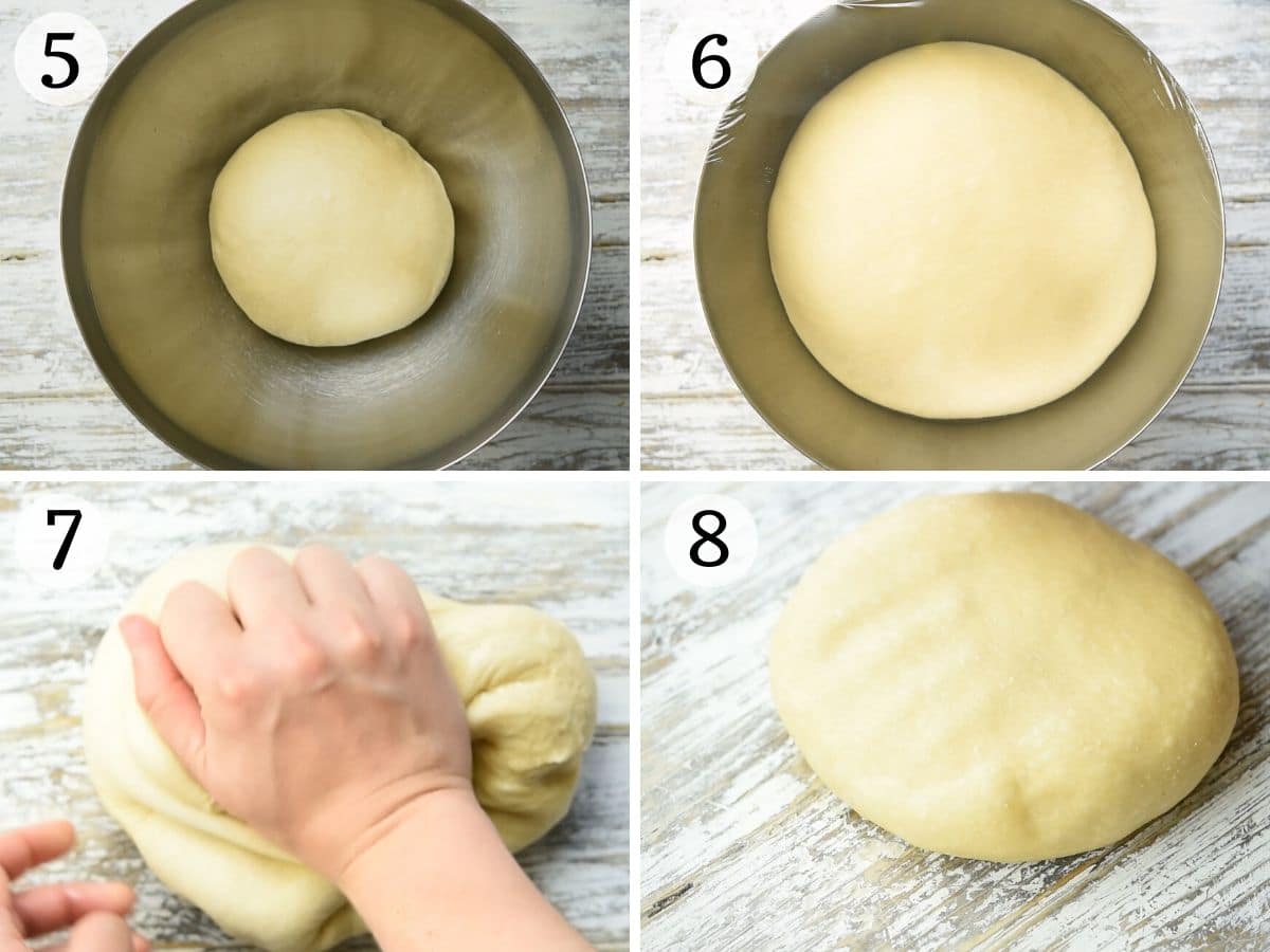 Step by step photos showing how to prove dough and knead it