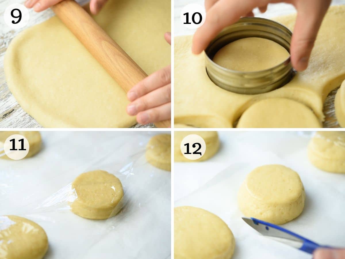 Step by step photos showing how to cut out doughnut dough