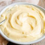 A close up of a bowl filled with Italian pastry cream