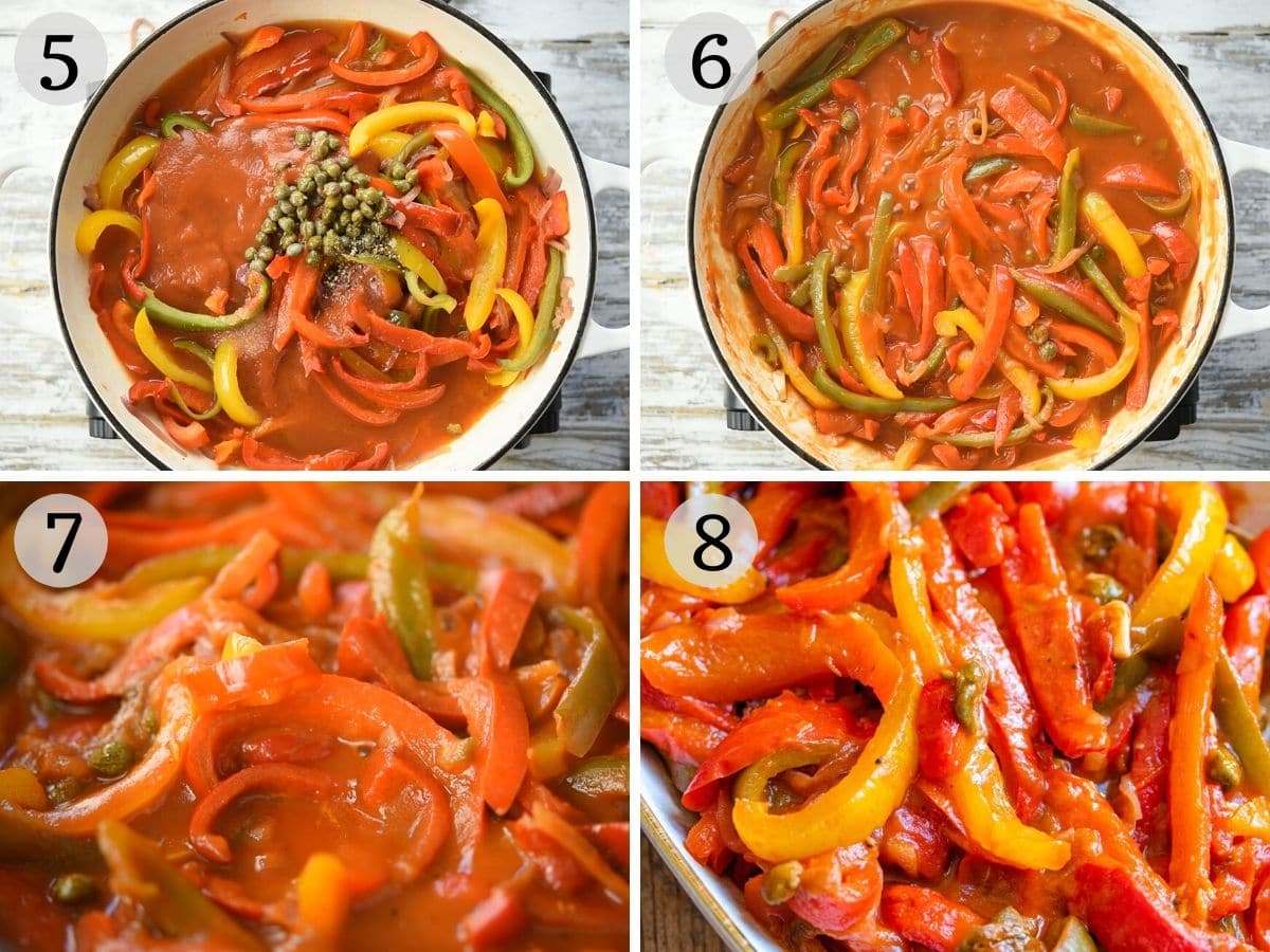 Step by step photos showing how to make peperonata