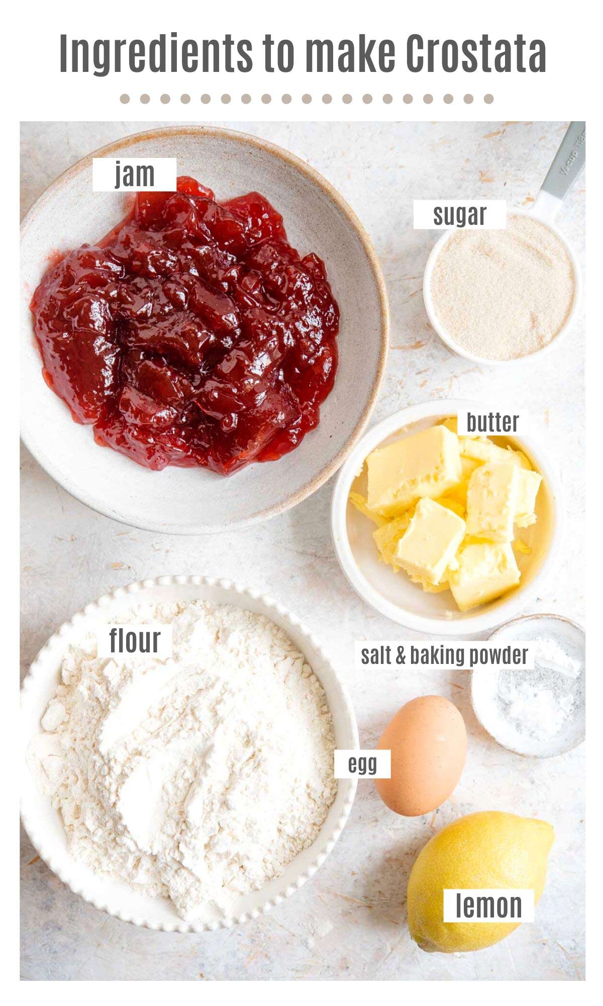 An overhead shot of the ingredients you need to make crostata
