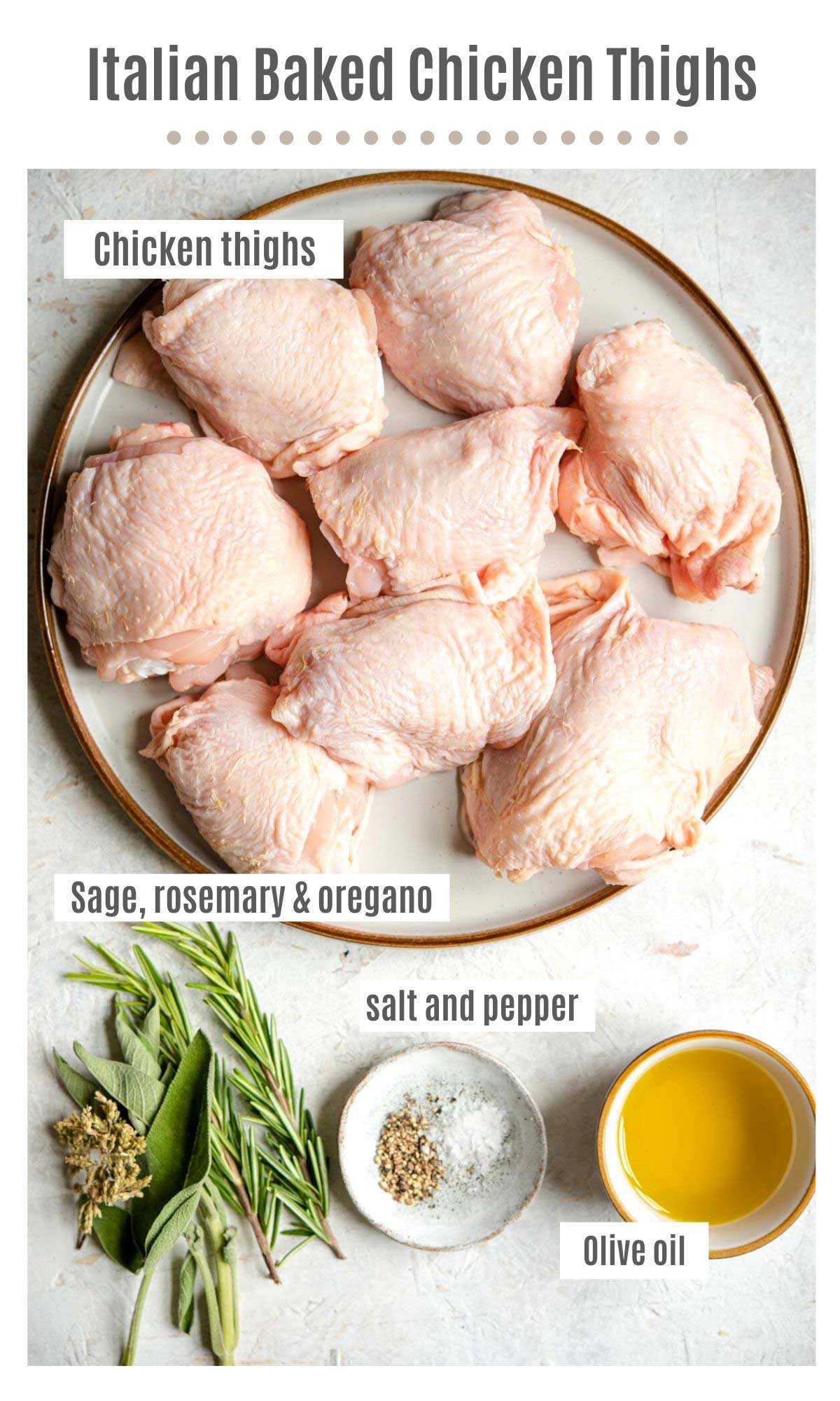 An overhead shot of ingredients you need to make Italian Baked Chicken Thighs