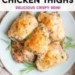 A pinterest graphic of Italian baked chicken thighs