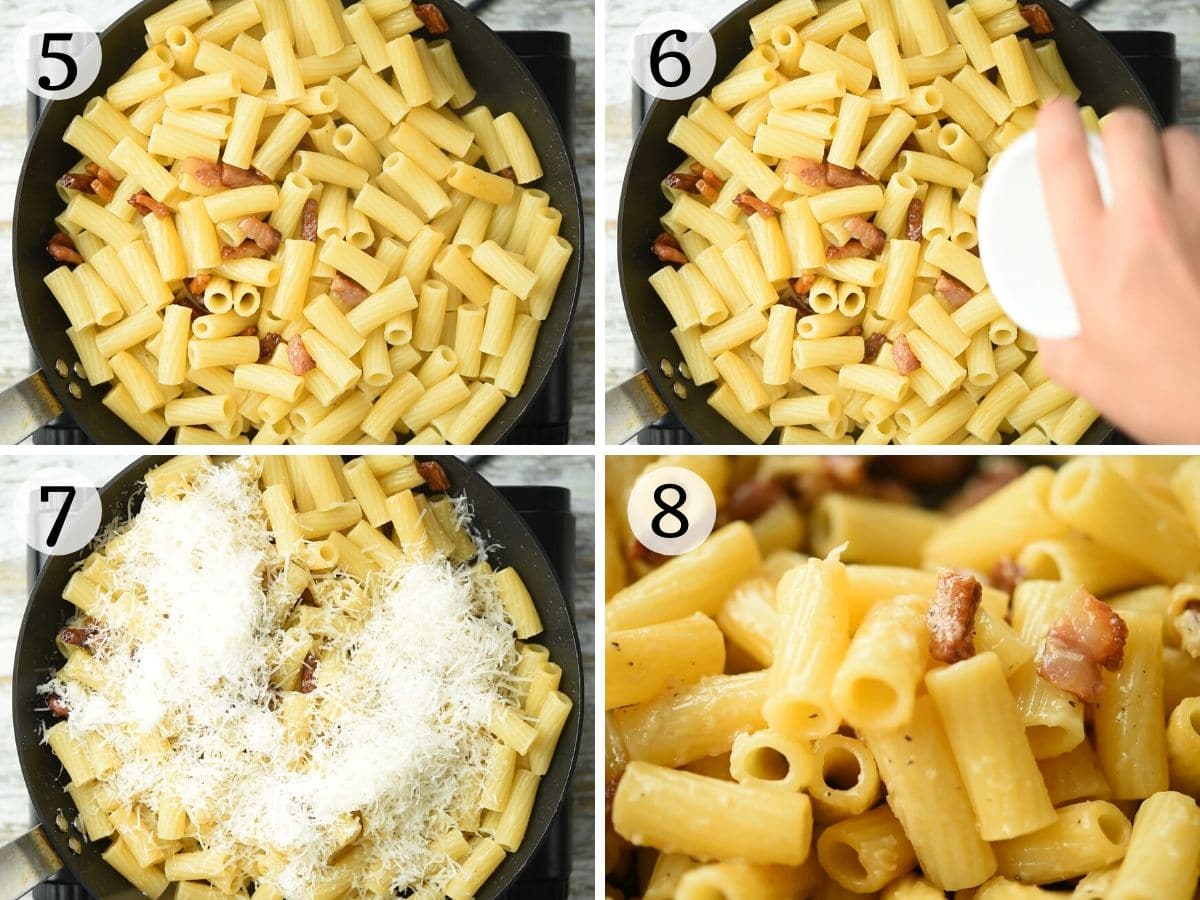 Step by step photos showing how to make pasta alla gricia