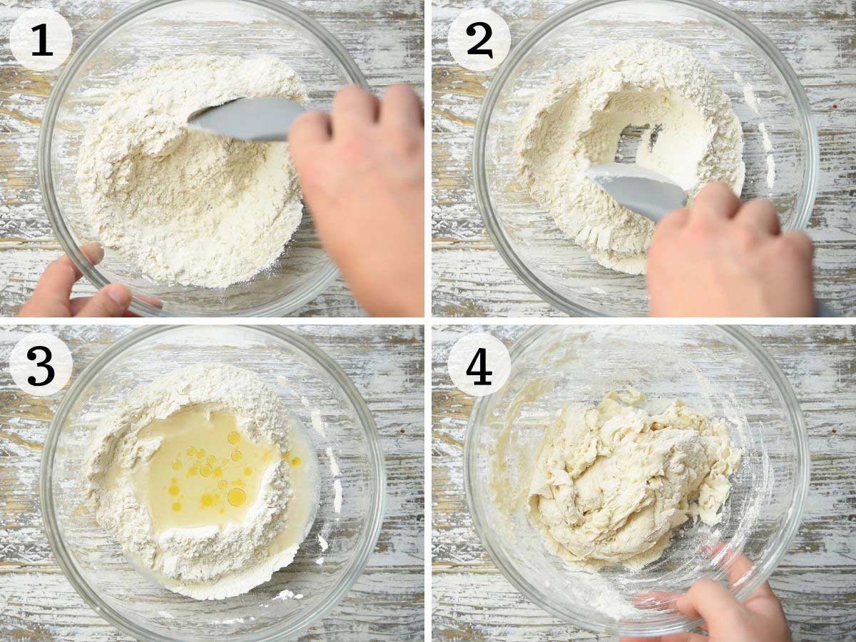 Step by step photos showing how to make Italian flatbread dough
