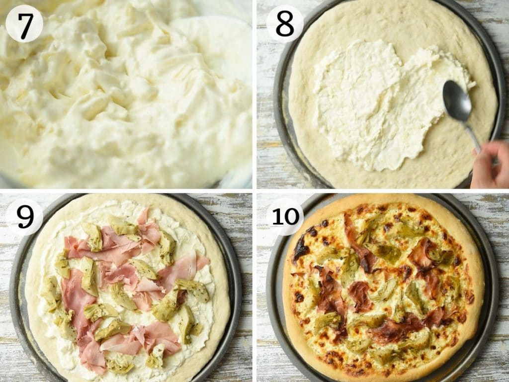 Step by step photos showing how to make artichoke pizza