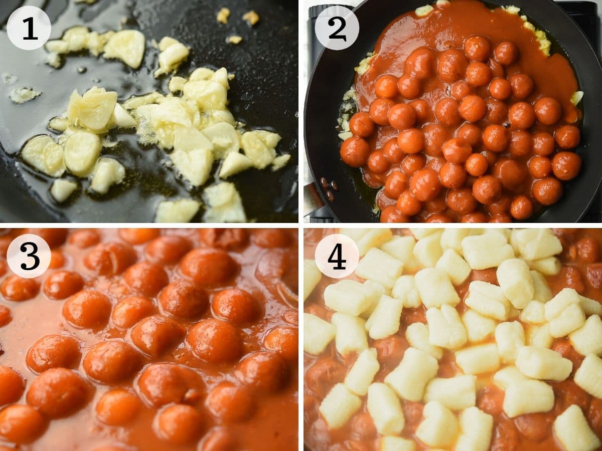 Step by step photos showing how to prepare a tomato sauce