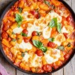 A close up of gnocchi alla sorrentina in a pan