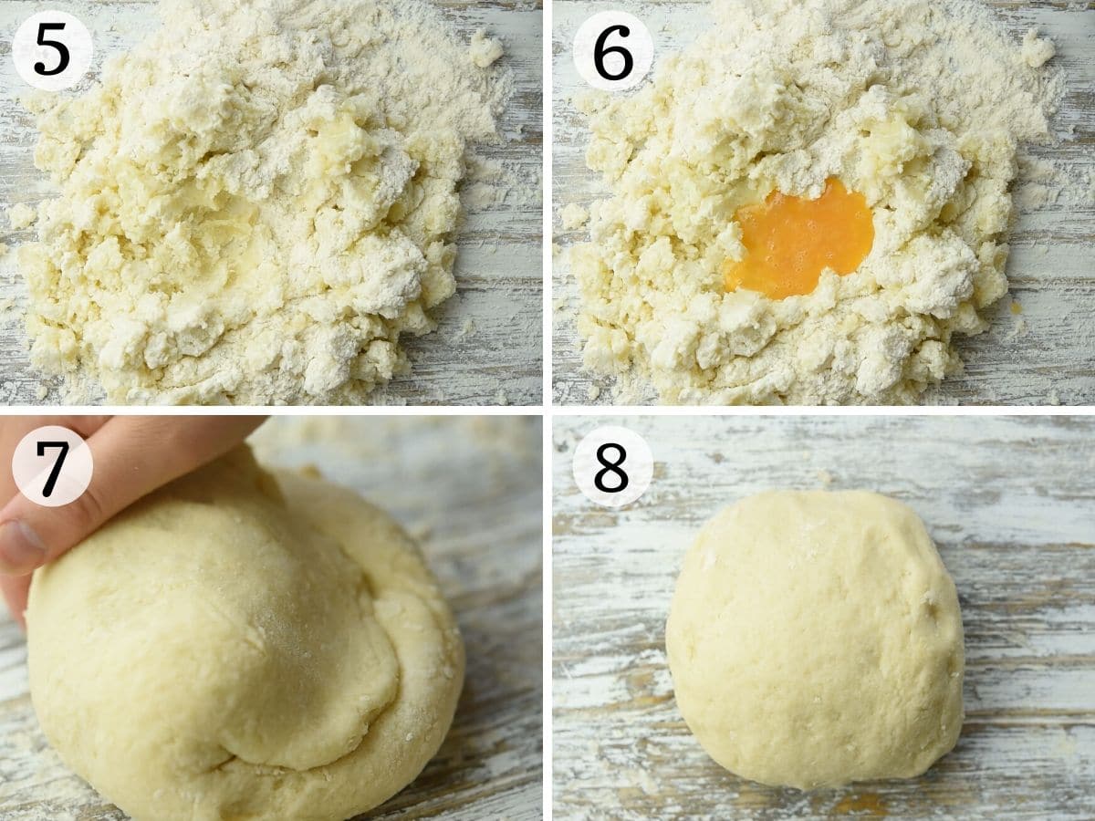 Step by step photos showing how to make gnocchi dough