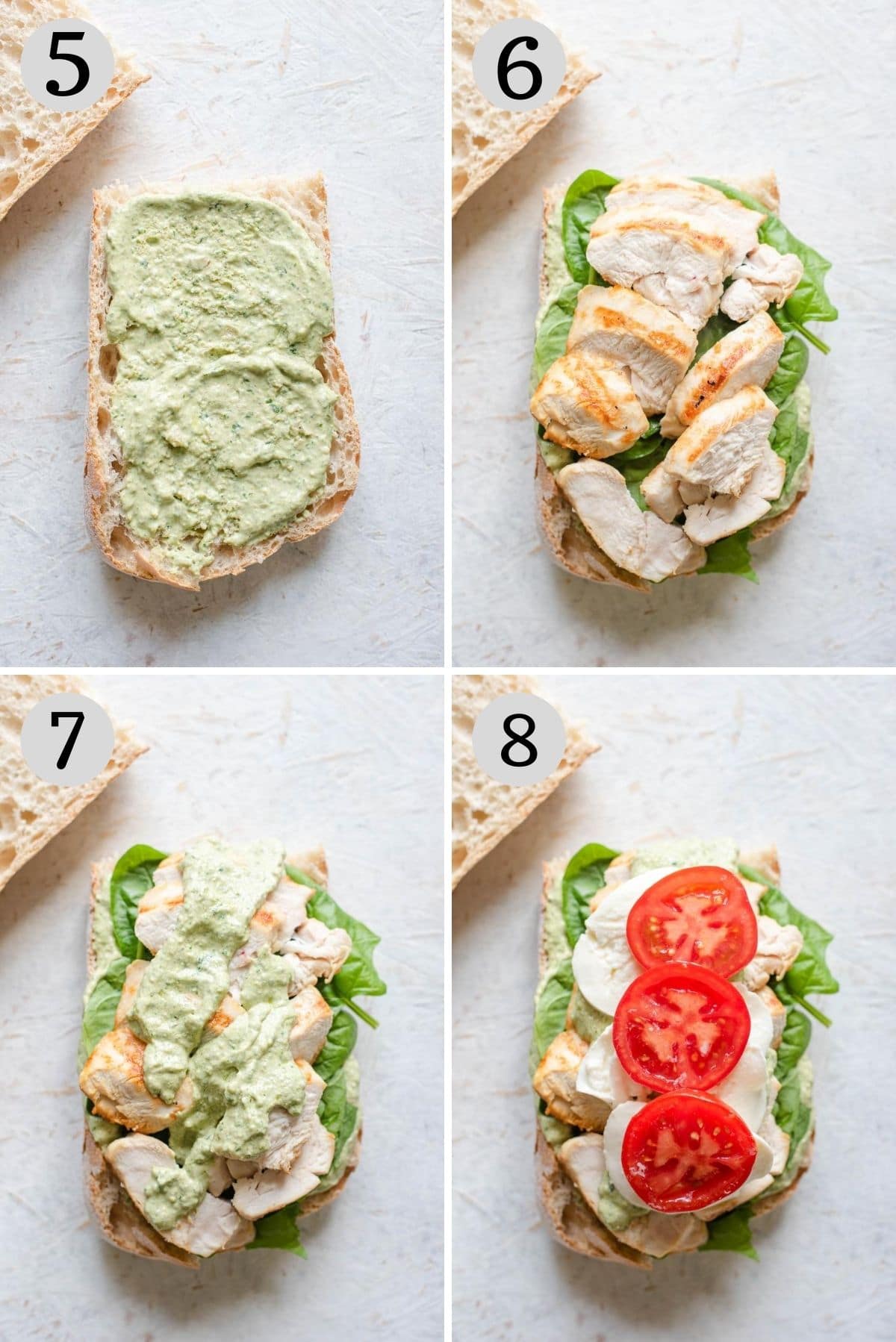 Step by step photos showing how to assemble a chicken ciabatta