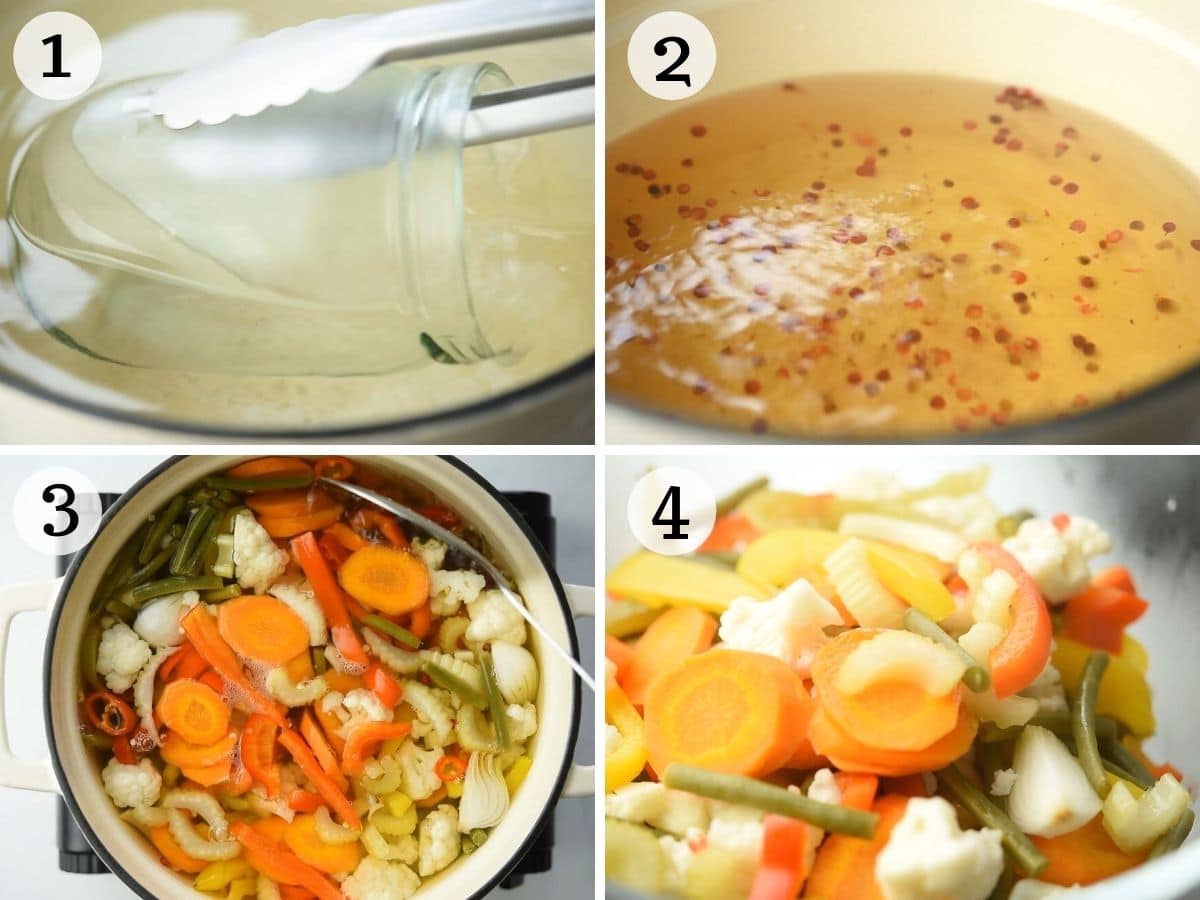 Step by step photos showing how to prepare Giardiniera Italian Vegetables