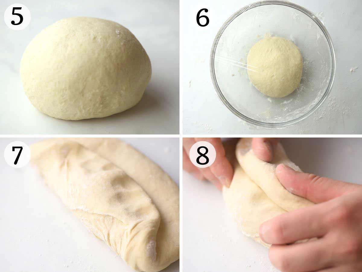 Step by step photos showing how to proof and shape grissini dough