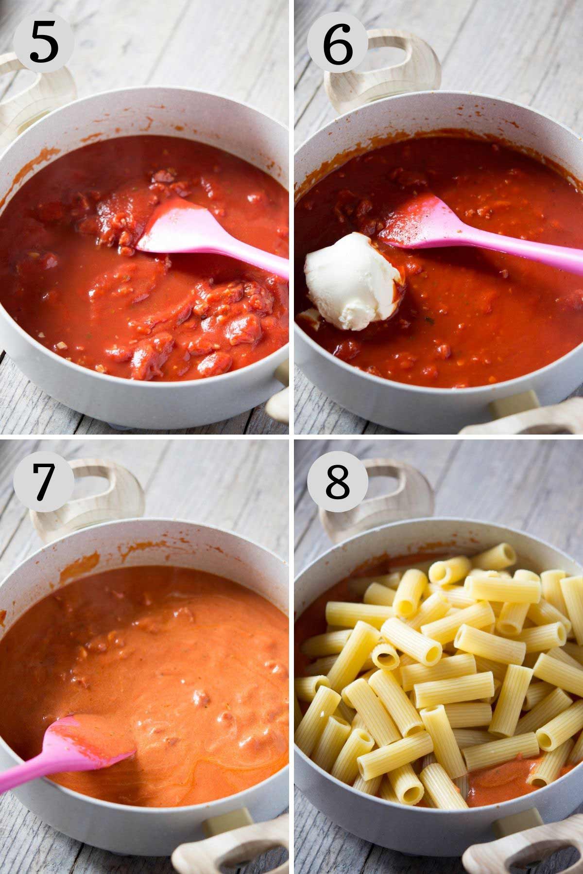 Step by step photos showing how to make a sausage pasta bake