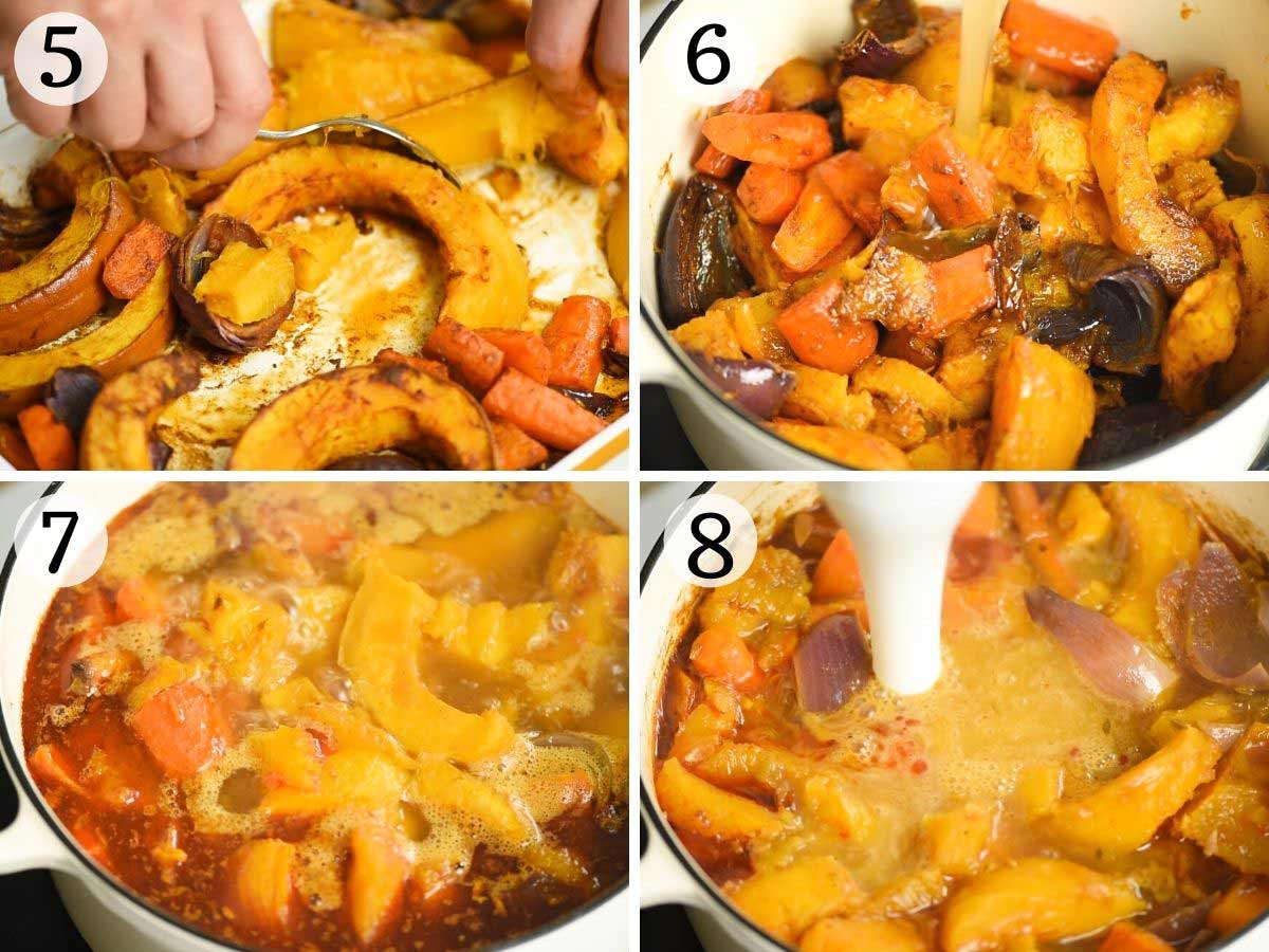Step by step photos showing how to make pumpkin soup