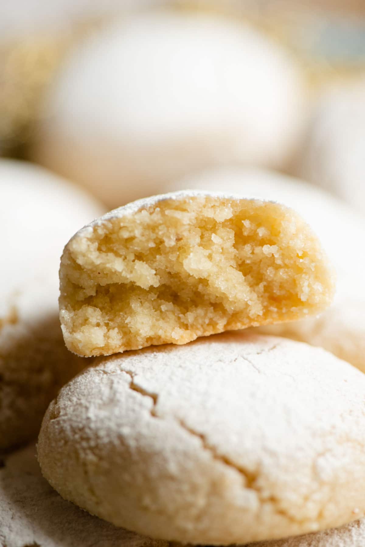 A close up of the inside texture of Italian almond cookies