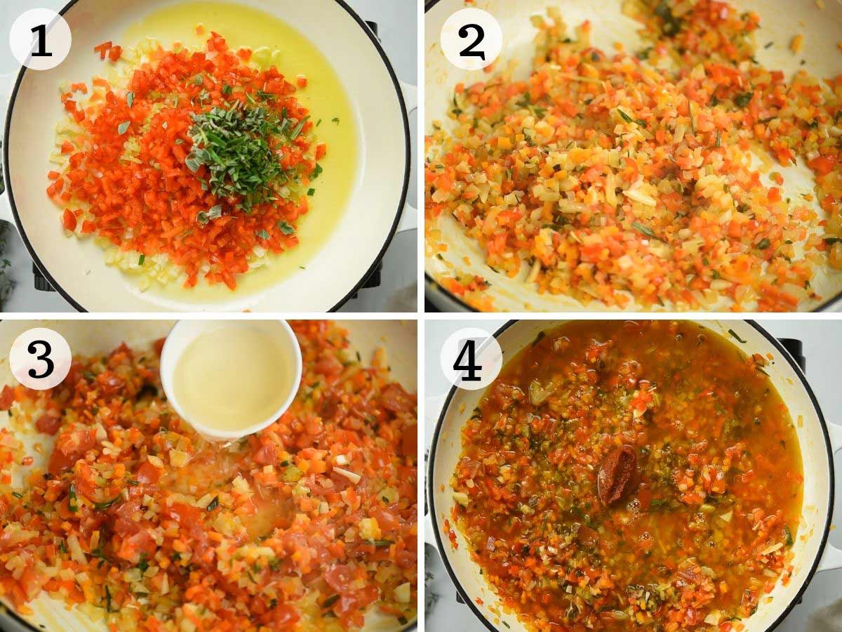 Step by step photos showing how to make vegetable ragu