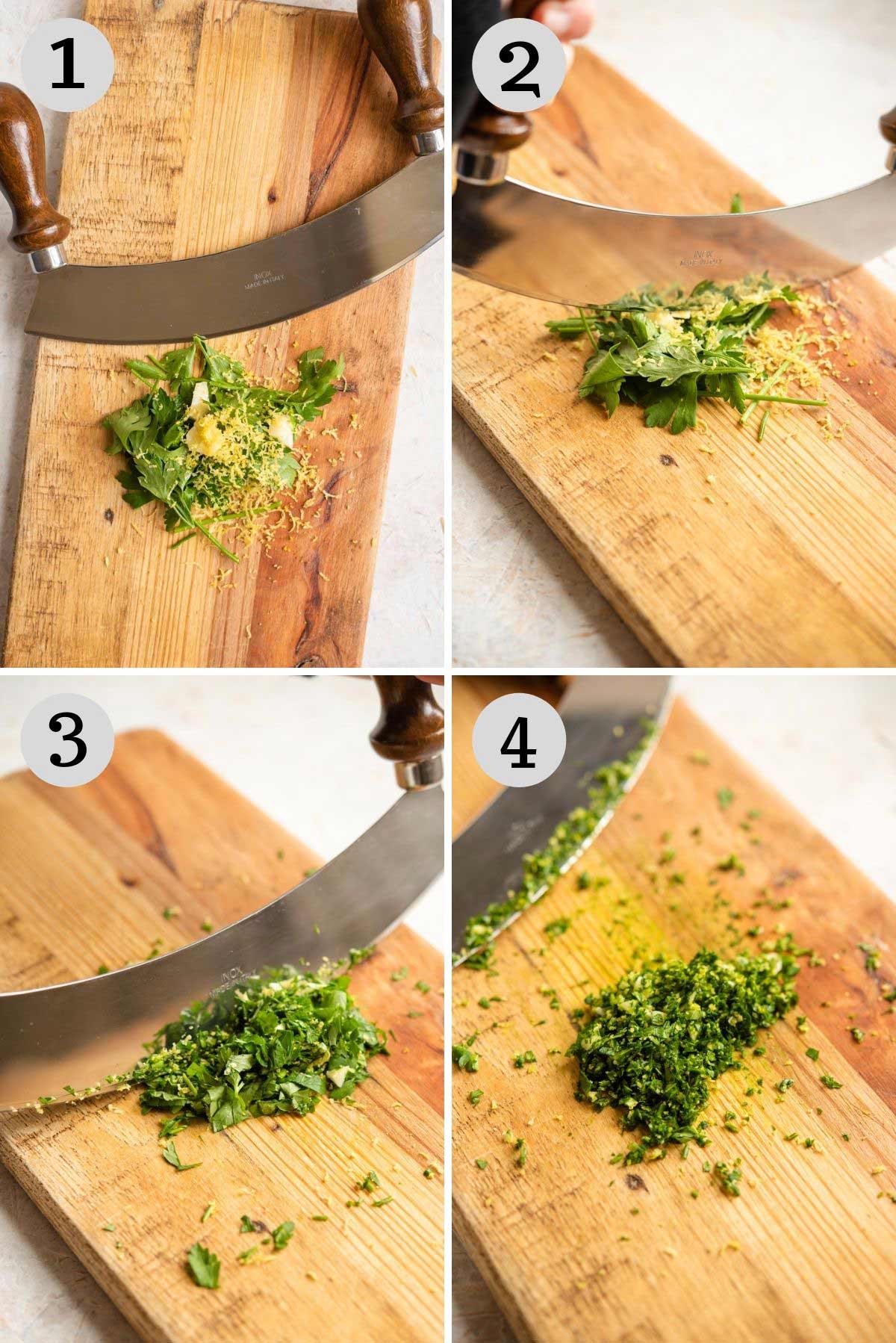Step by step photos showing how to make gremolata