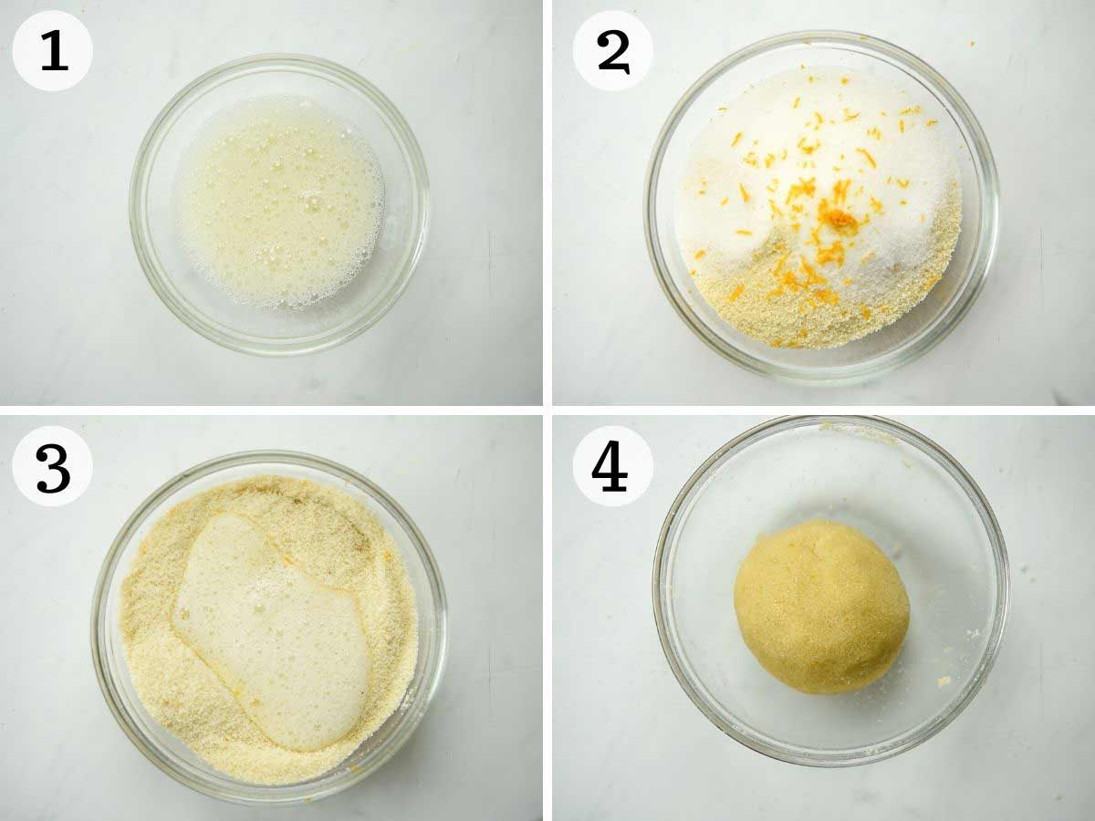 Step by step photos showing how to make Italian almond cookie dough