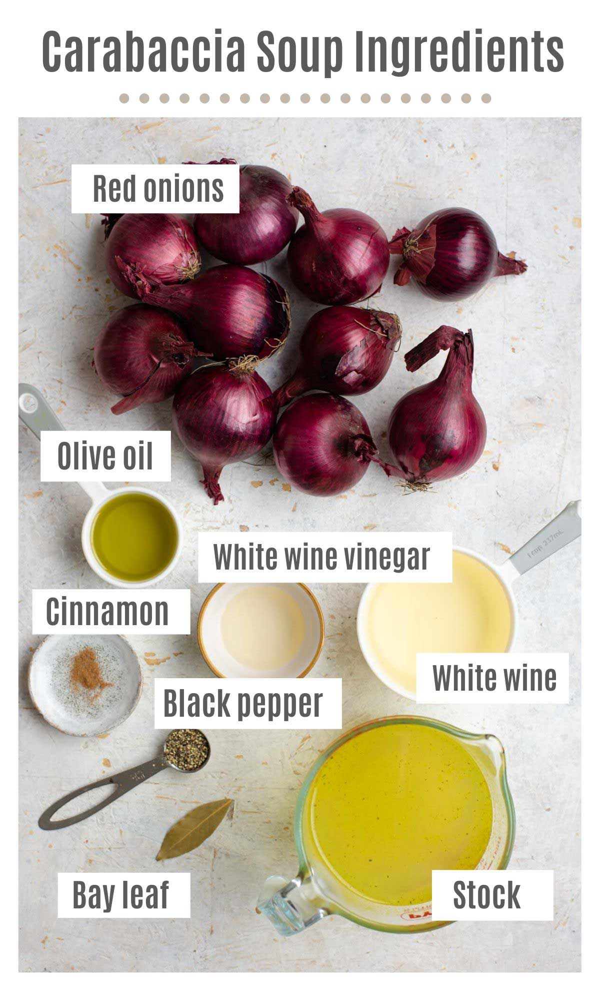 An overhead shot of all the ingredient syou need to make carabaccia