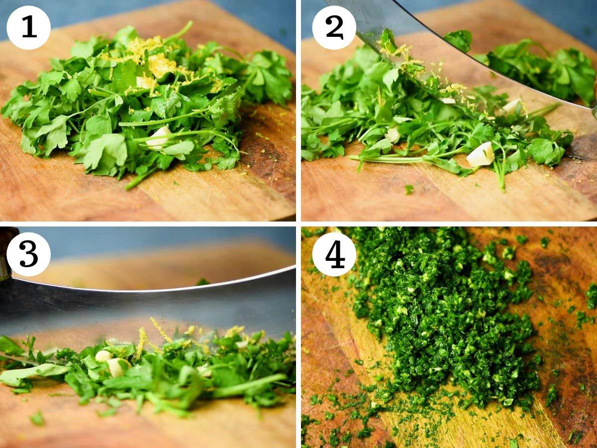 Step by step photos showing how to make gremolata