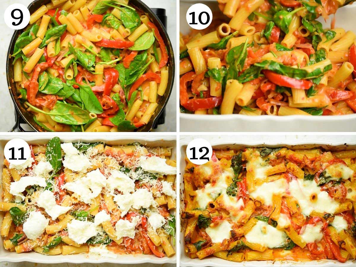 Step by step photos showing how to make vegetarian baked ziti