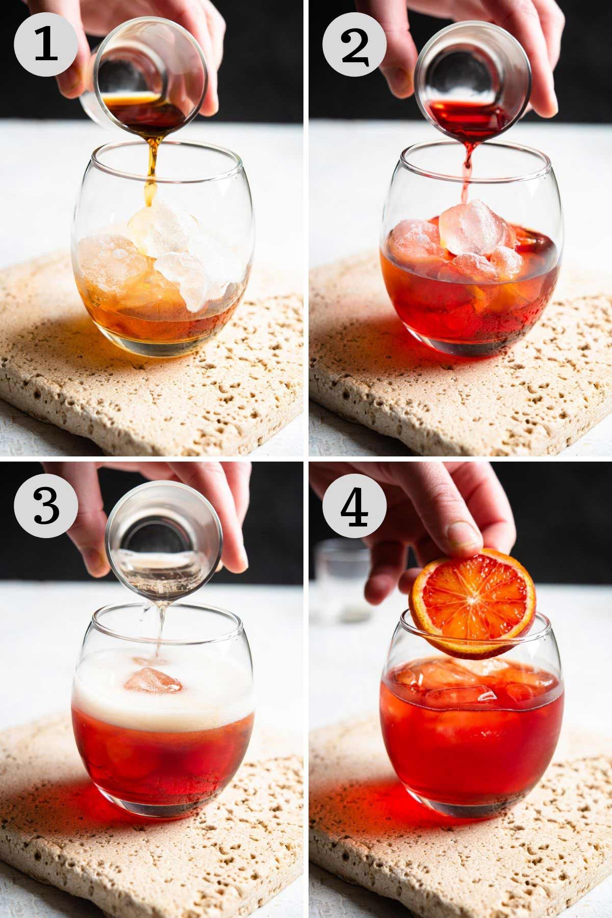 Step by step photos showing how to make a negroni sbagliato