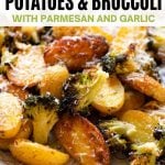 A pinterest graphic of parmesan roasted potatoes and broccoli