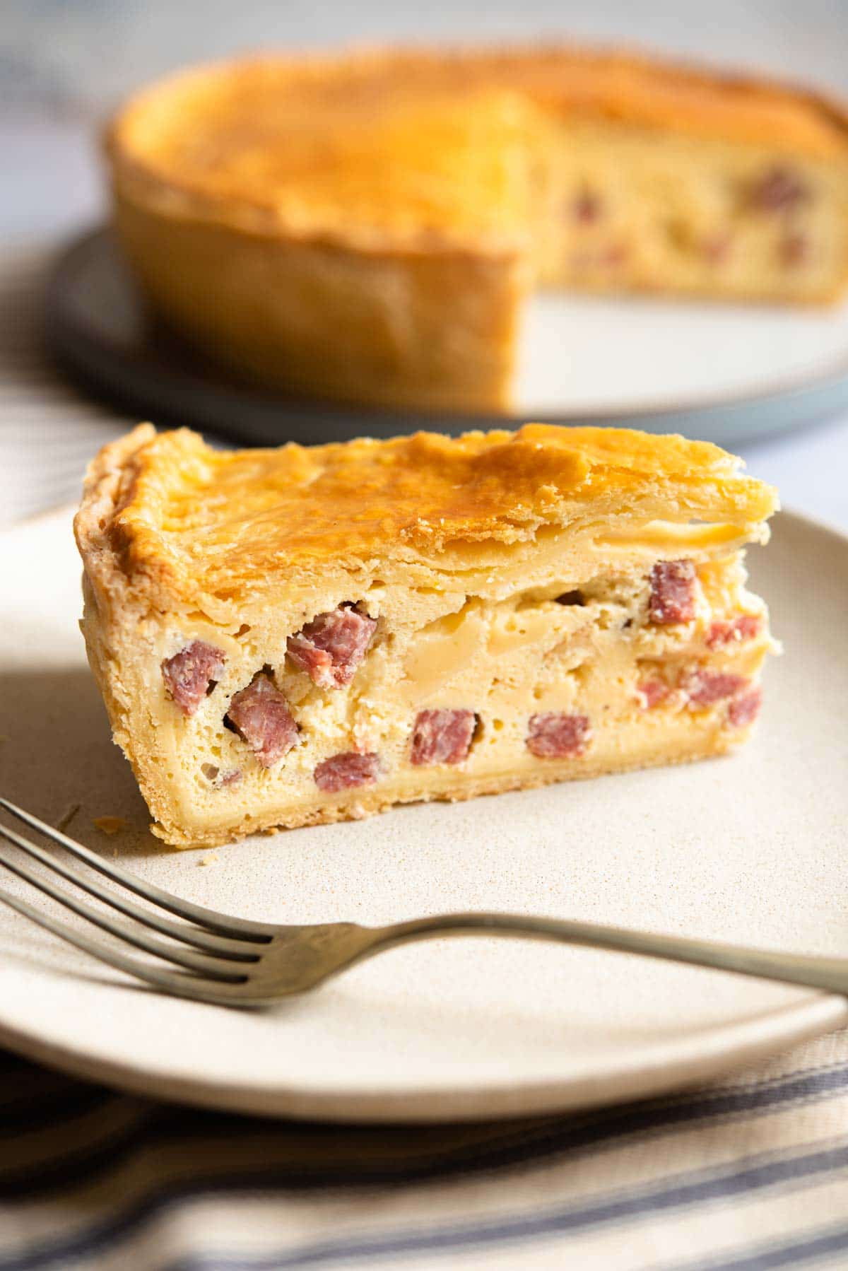 A close up of a slice of Pizza Rustica