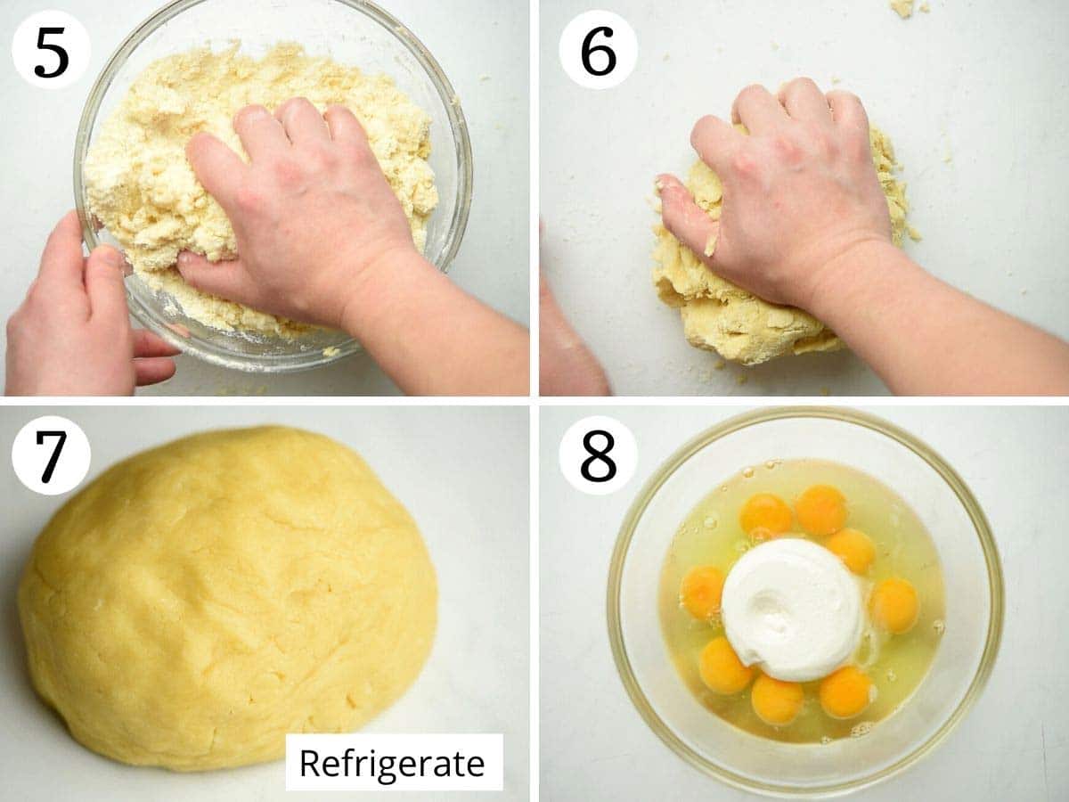 Step by step photos showing how to knead pastry dough