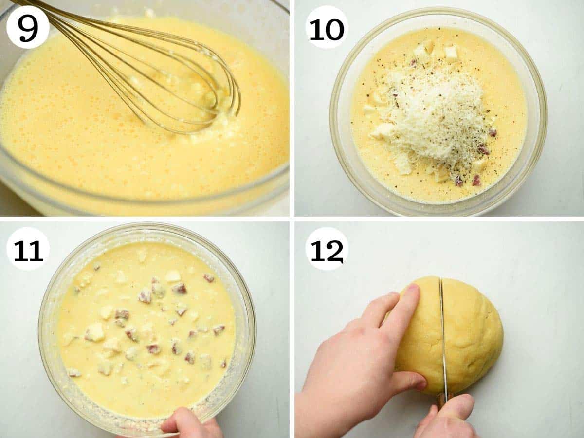 Step by step photos showing how to prepare the filling for pizza rustica