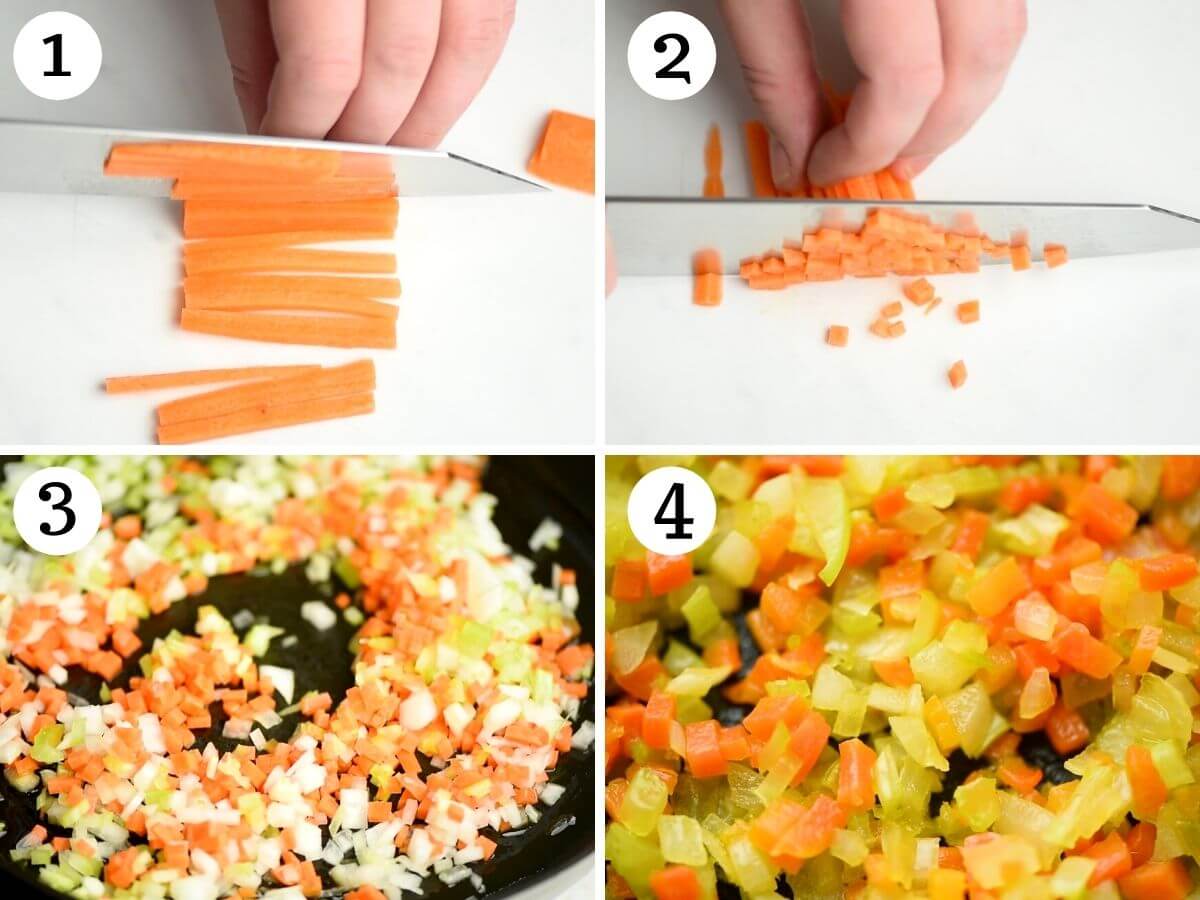 Step by step photos showing how to make Italian soffritto