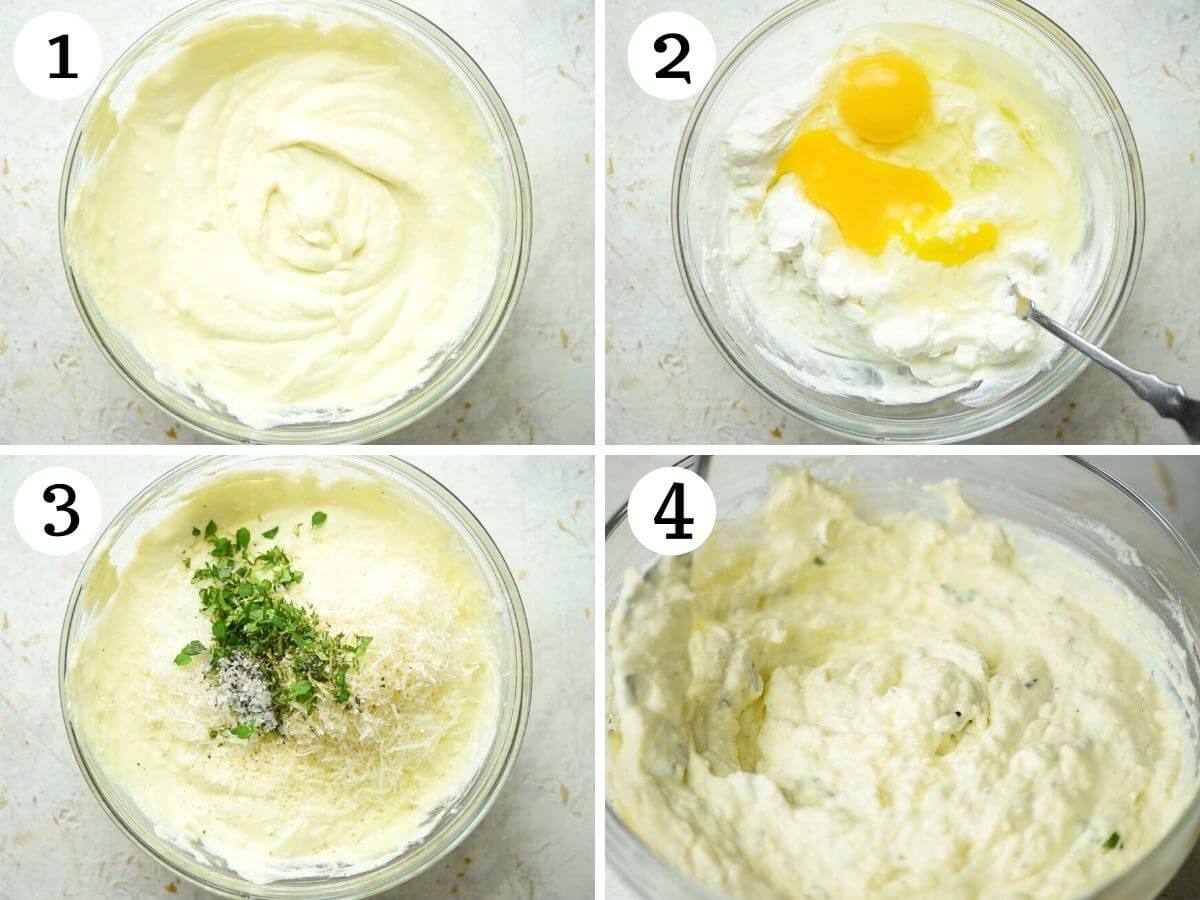 Step by step photos showing how to make baked ricotta