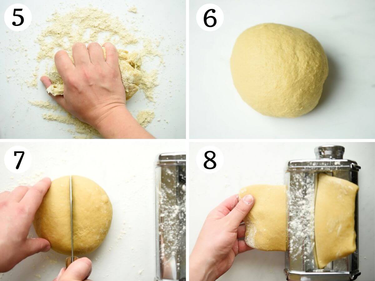 Step by step photos showing how to knead cannoli dough