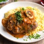 A close up of ossobuco on a plate