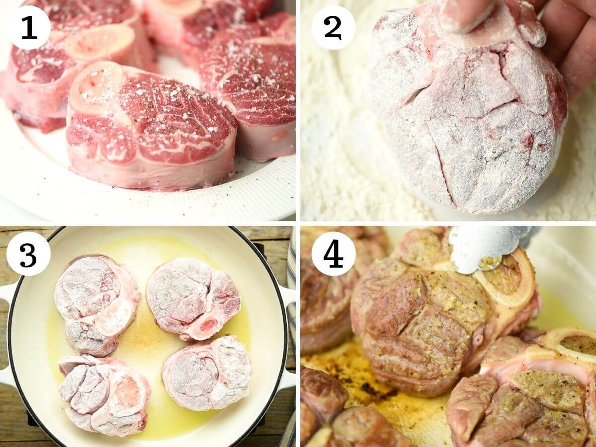 Step by step photos showing how to brown ossobuco veal shanks