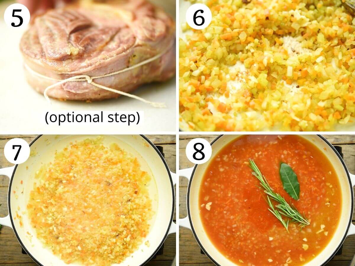 Step by step photos showing how to make sauce for ossobuco