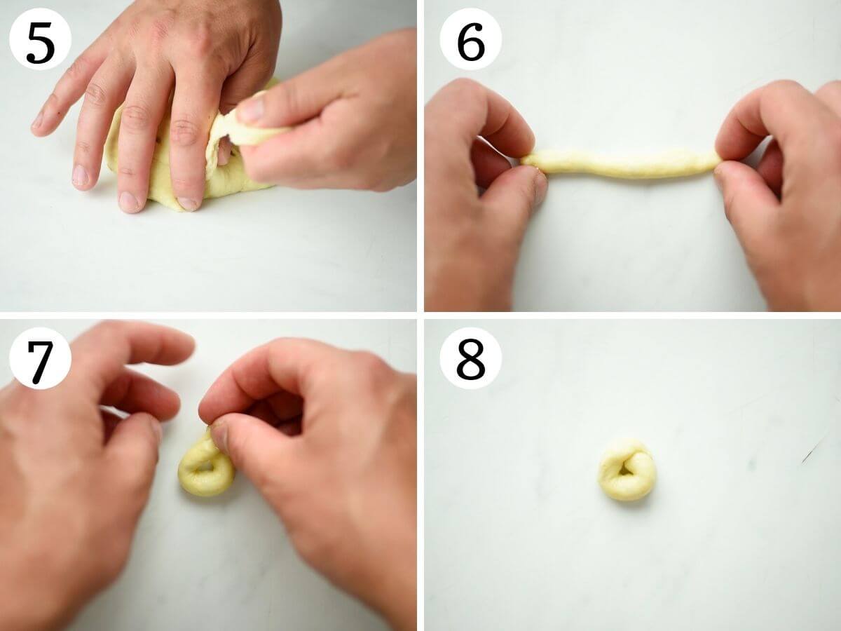 Step by step photos showing how to shape taralli into rings