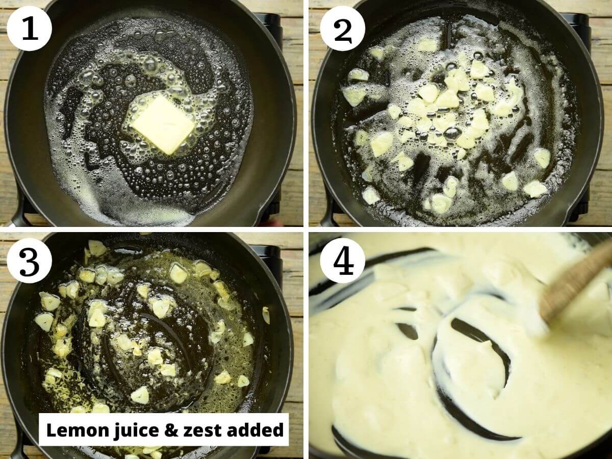 Step by step photos showing how to make pasta al limone