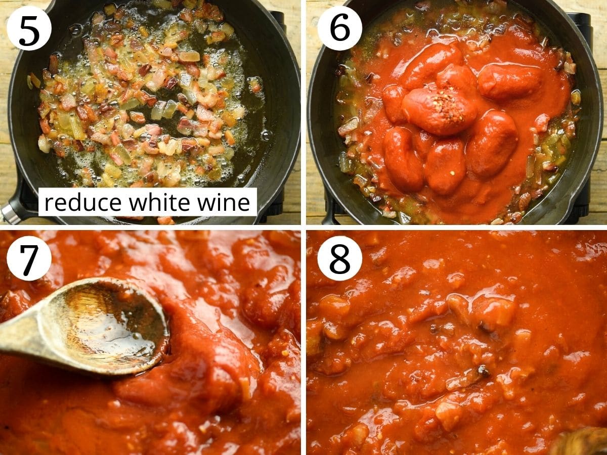 Step by step photos showing how to make Amatriciana pasta sauce