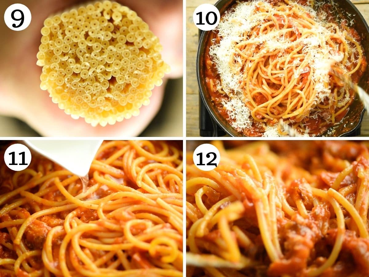 Step by step photos showing how to make Bucatini Amatriciana