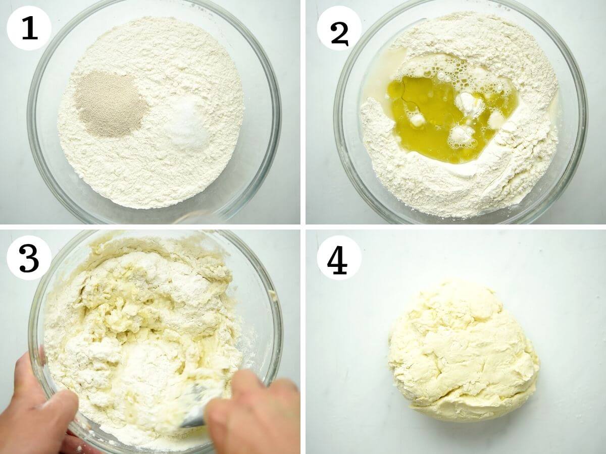 Step by step photos showing how to make focaccia dough