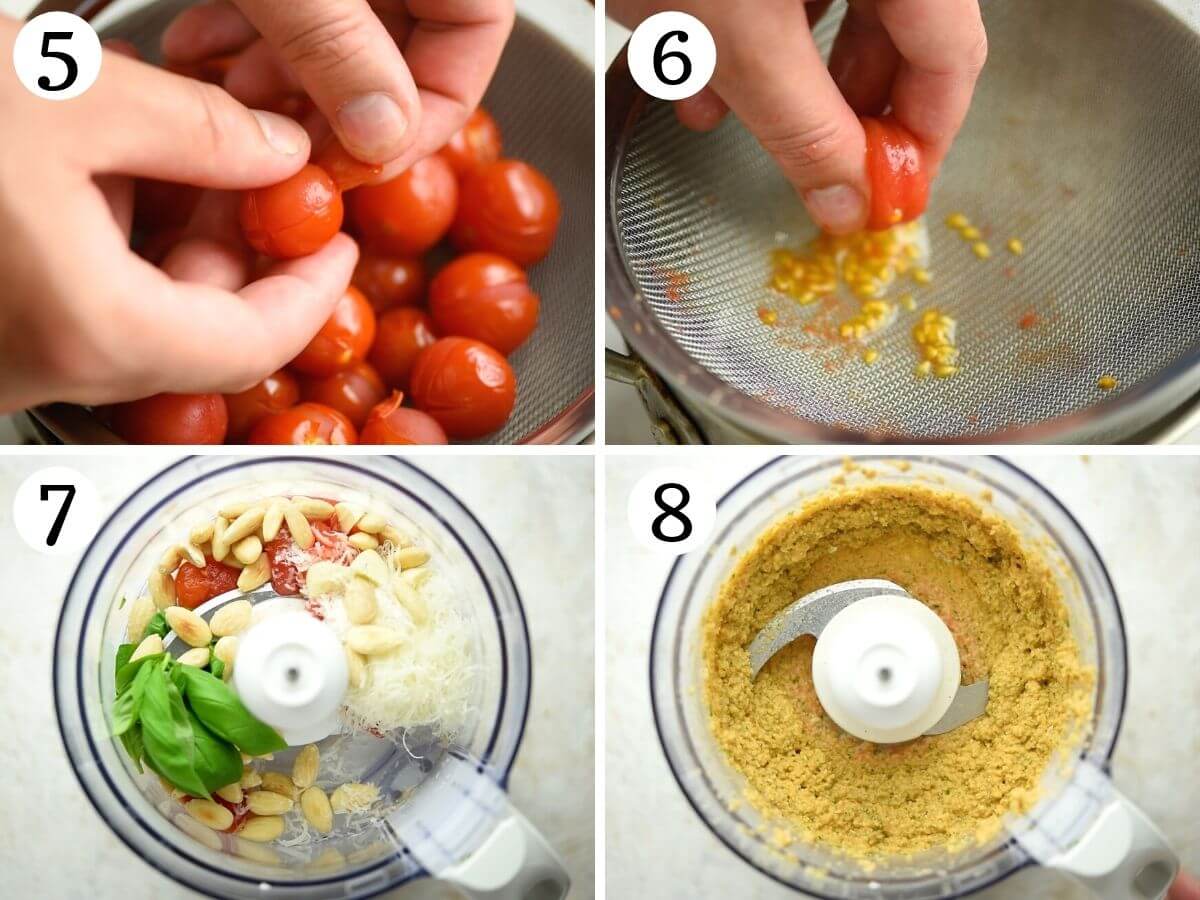 step by step photos showing how to make pesto alla trapanese from scratch