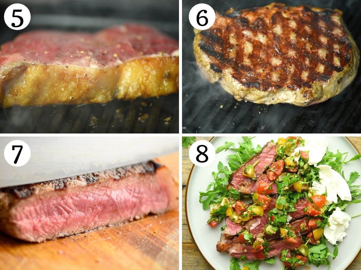 Step by step photos showing how to cook a steak