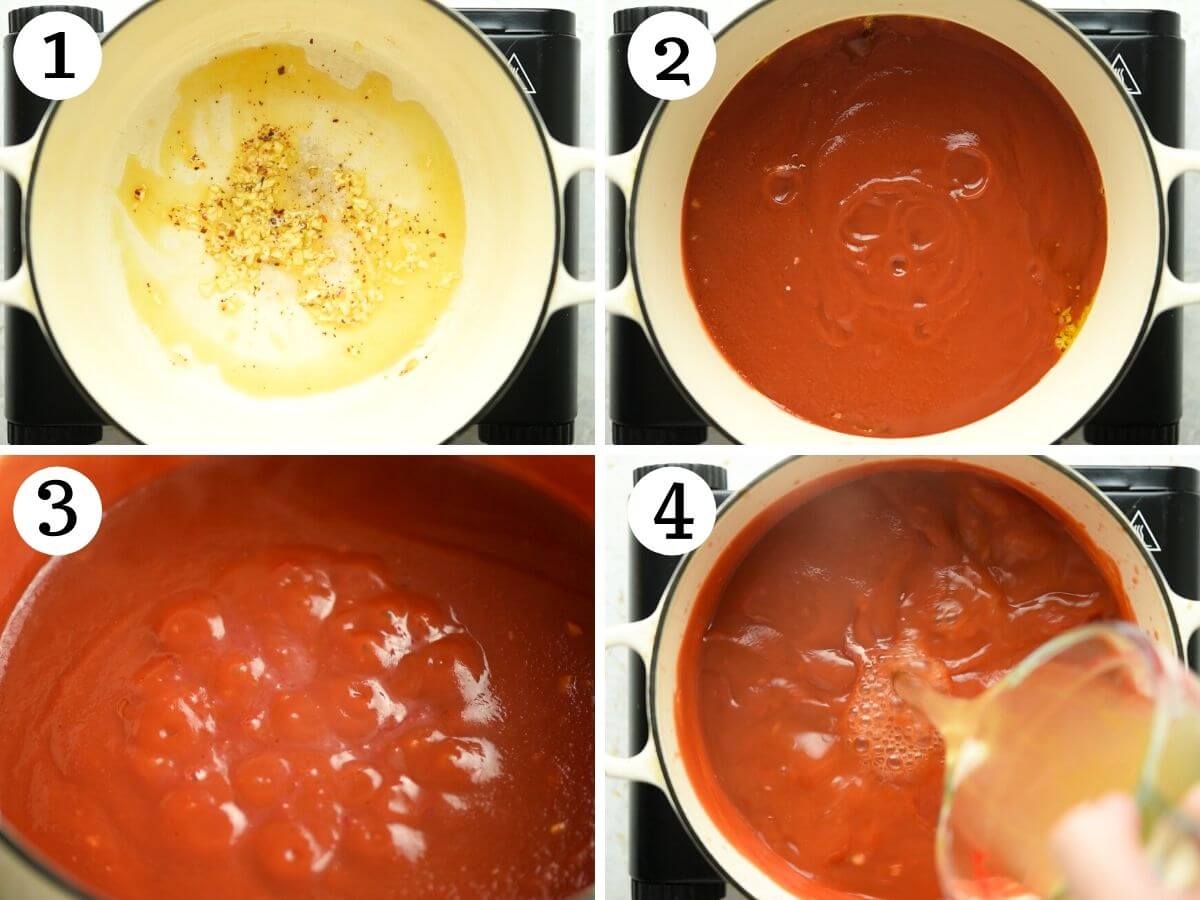 Step by step photos showing how to prepare pappa al pomodoro soup