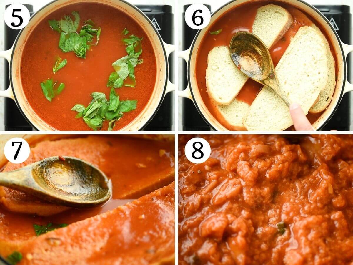 Step by step photos showing how to finish making pappa al pomodoro