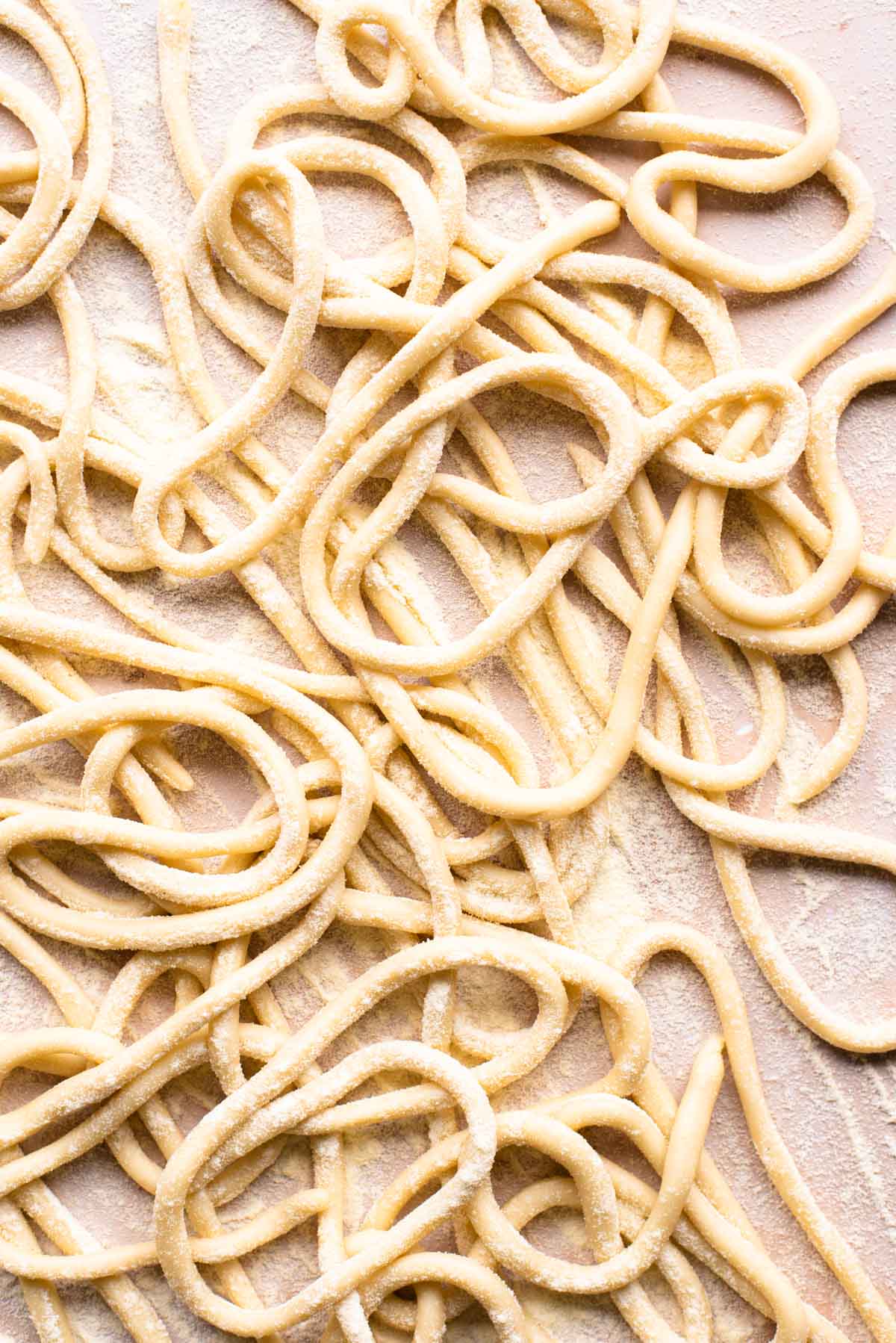 A close up of homemade pici pasta