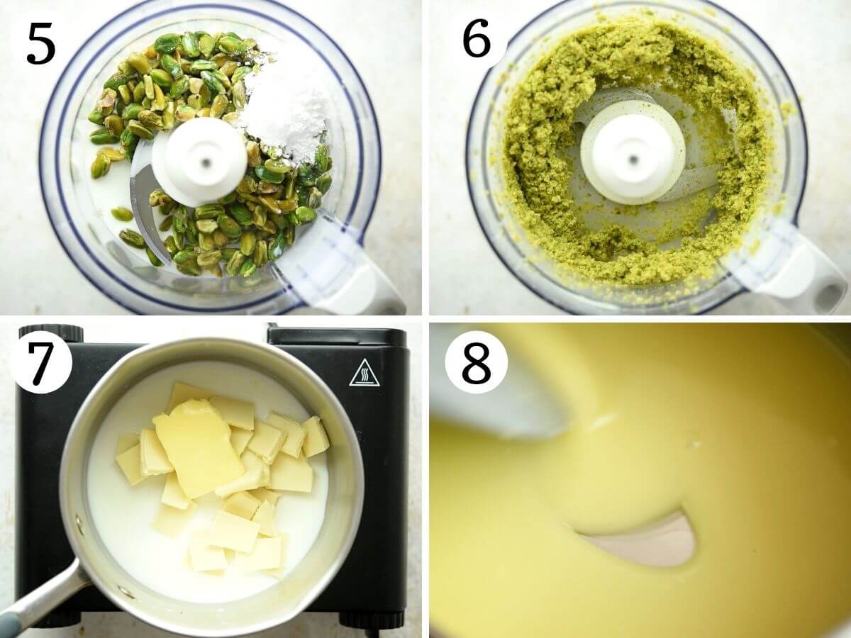 Step by step photos showing how to make pistachio cream